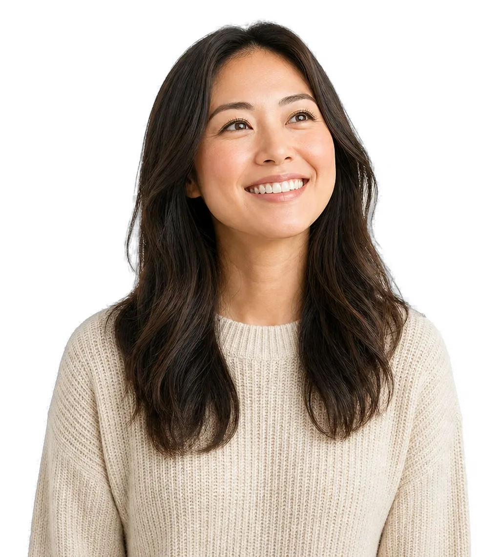 Smiling woman in a cream jumper